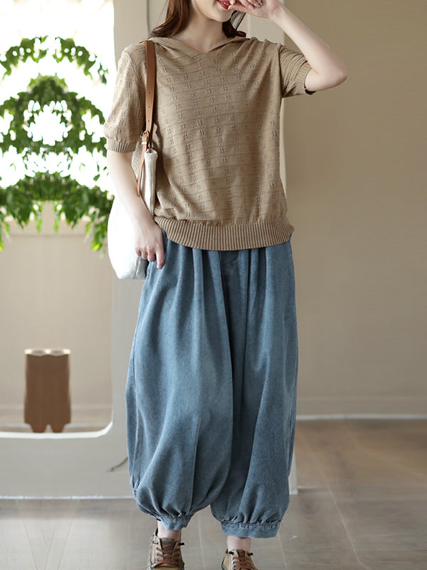 Harem Pants Loose Buttoned Elasticity Jean Pants Bottoms