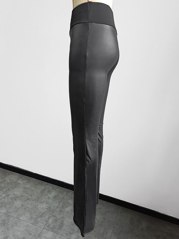 Solid Color Split-Joint High Waisted Wide Leg Pants Flared Trousers