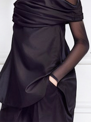 See-Through Solid Color False Two Long Sleeves Round-Neck T-Shirts Tops