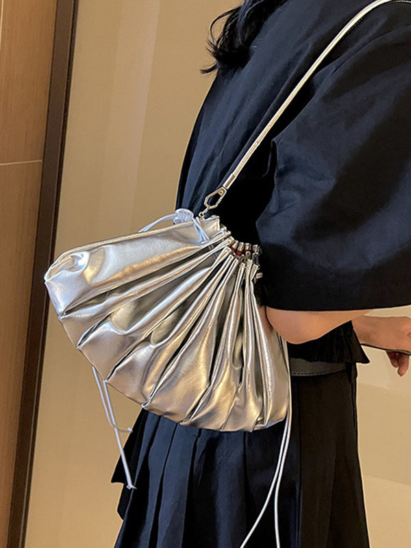 Chains Drawstring Shell Ruffled Zipper Crossbody Bags Accessories