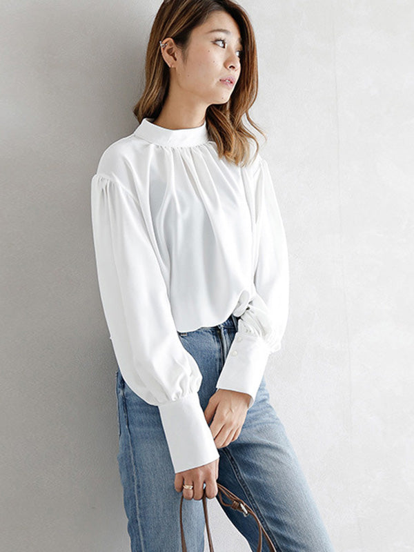 Urban Solid Color Light Maturity Puff Sleeve Shirt