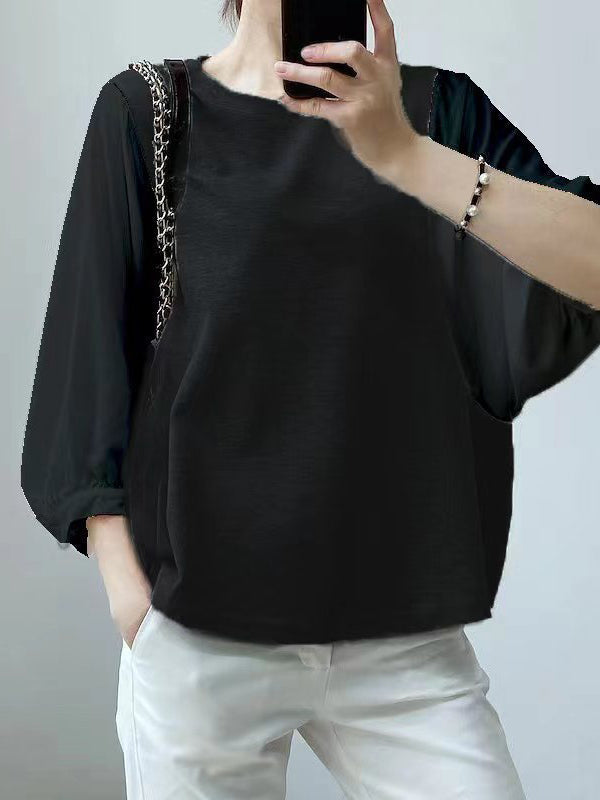 Split-Joint Half Sleeves Loose Round-Neck T-Shirts