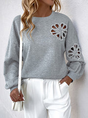 Asymmetric Hollow Split-Joint Loose Puff Sleeves Round-Neck Sweatshirt Tops
