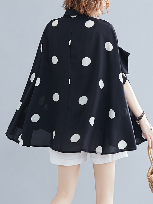 Polka-Dot Batwing Sleeves Loose Lapel Blouses&shirts Tops