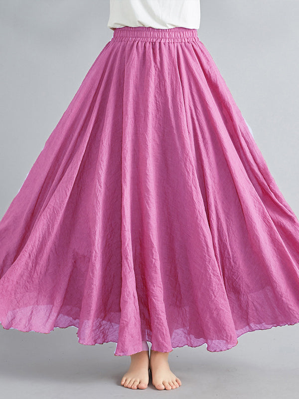 Elasticity Pleated Solid Color A-Line Loose Skirts