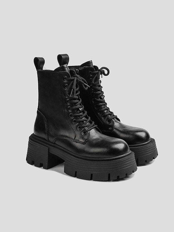 Lace-Up Round-Toe Split-Joint Platform Shoes Boots