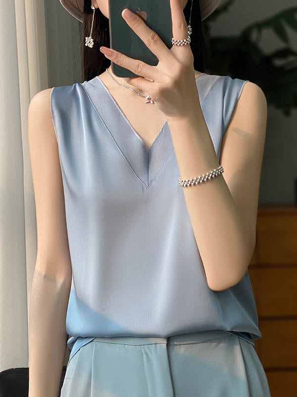 Solid Color Loose Sleeveless V-Neck Vest Top