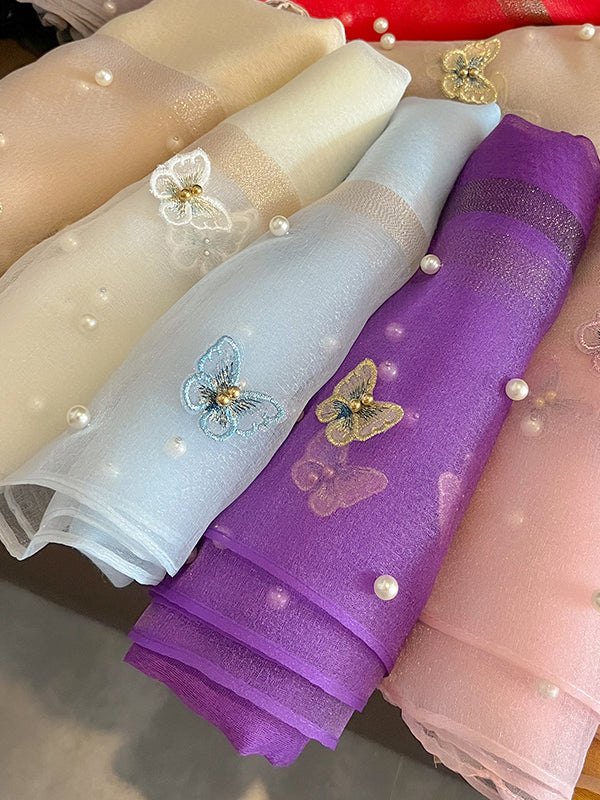 Applique Butterfly Shape Beaded Keep Warm Scarf