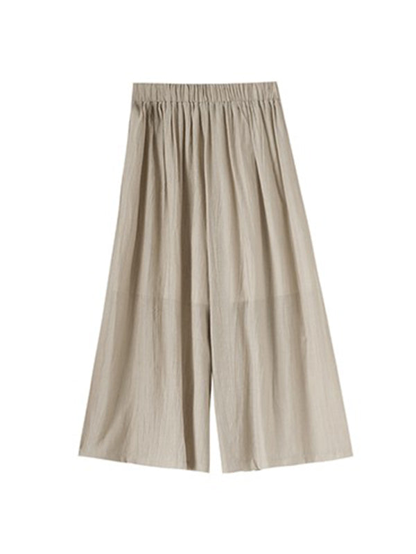 Pleated Solid Color Split-Joint High Waisted Wide Leg Pants