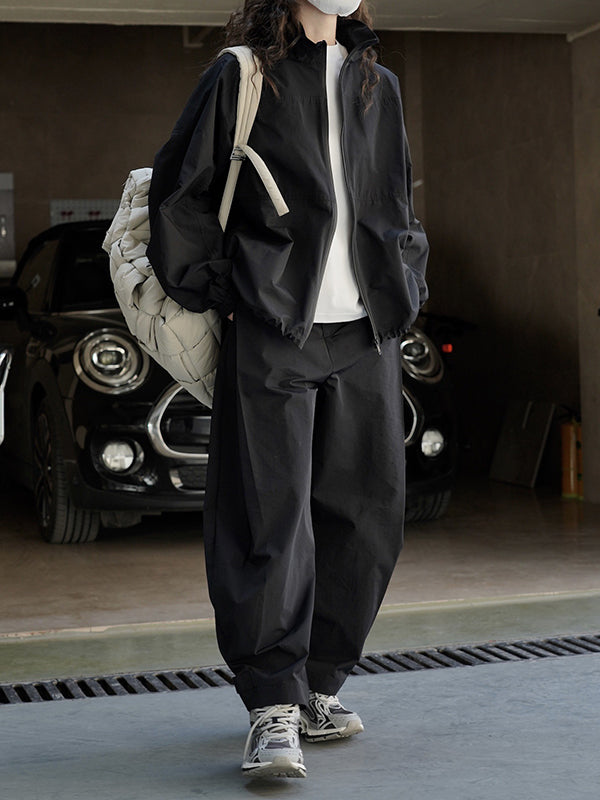High-Waisted Pleated Solid Color Loose Wide Leg Trousers Casual Pants Bottoms