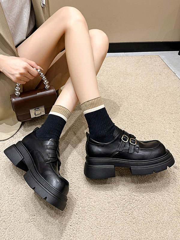 Belt Buckle Round-Toe Split-Joint Platform Shoes Mary Janes