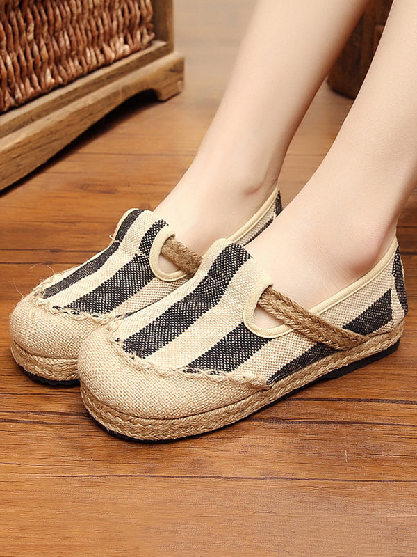 Striped Flat Shoes Casual Canvas Shoes