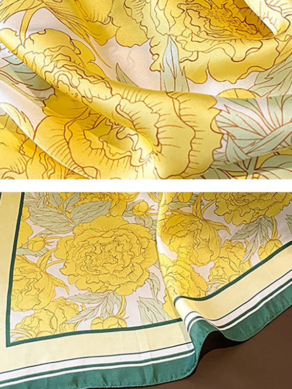 Floral Printed Silk Imitation Shawl&Scarf