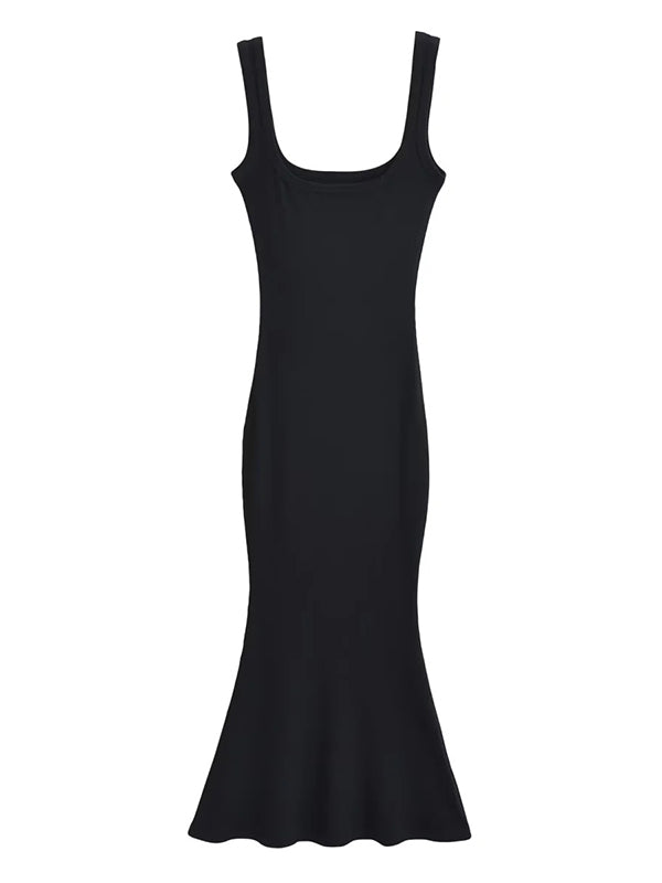 Solid Color Mermaid Skinny Round-Neck Maxi Dresses