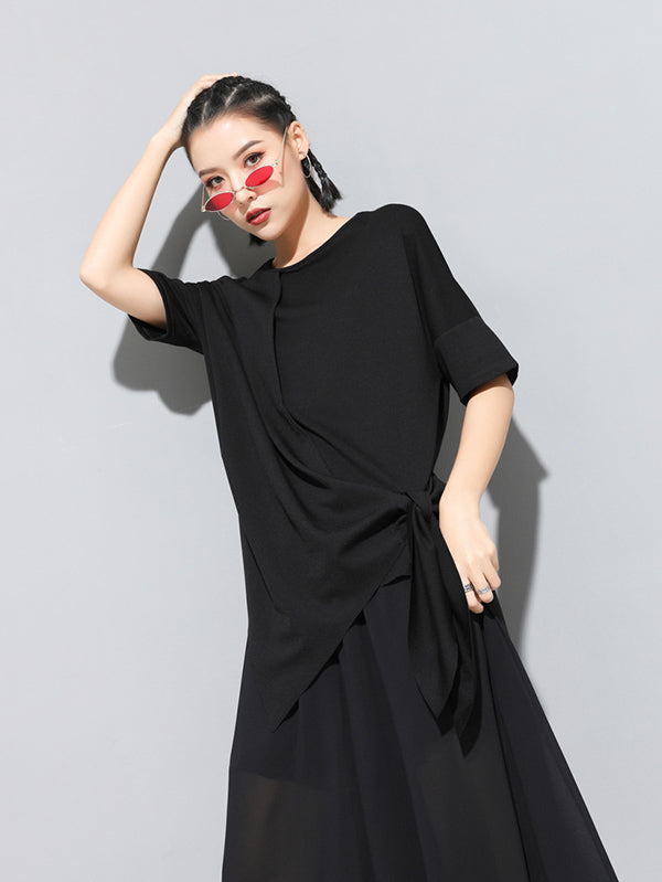 Original Irregularity Split-Joint Solid T-Shirts Tops