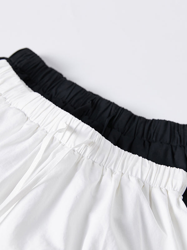 Drawstring Elasticity Pleated See-Through Solid Color Split-Joint A-Line Loose Skirts