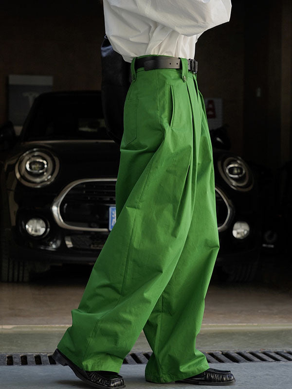 Pleated Solid Color High Waisted Wide Leg Trousers Casual Pants Bottoms