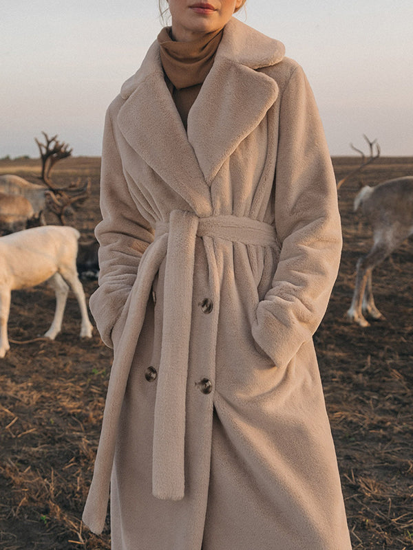 Original Creation Long Sleeves Loose Keep Warm Solid Color Notched Collar Coats