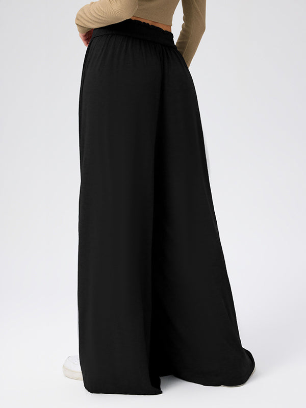 Pleated Pockets Solid Color Split-Joint High Waisted Loose Trousers Pants