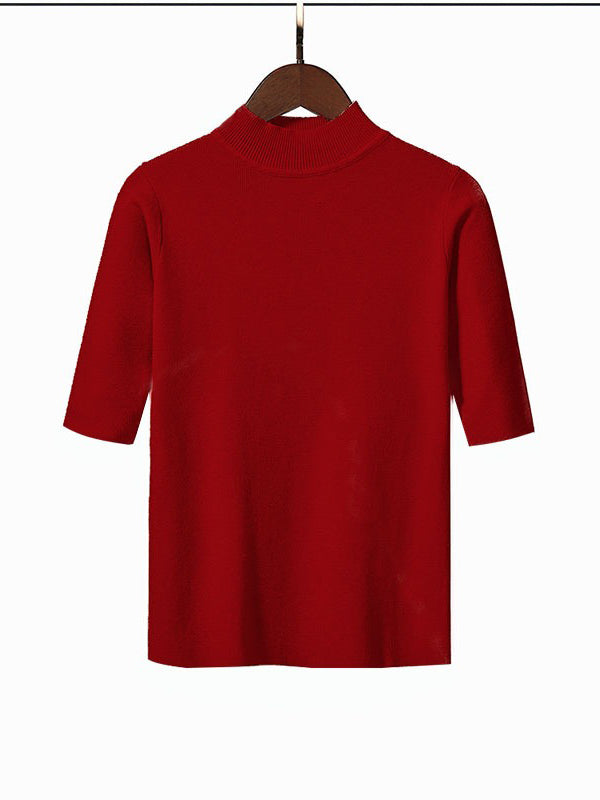 15 Colors Knitting Solid Color High-Neck Short Sleeves Pullover
