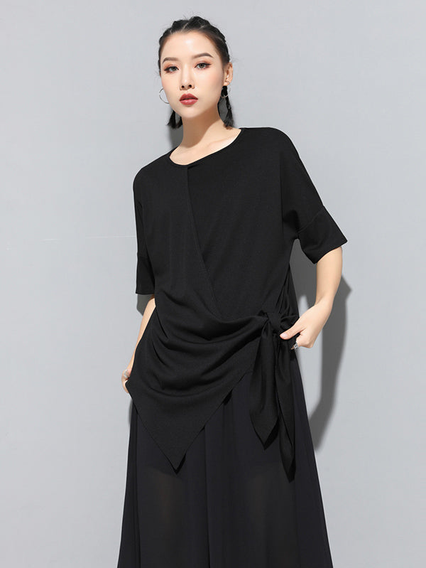 Original Irregularity Split-Joint Solid T-Shirts Tops