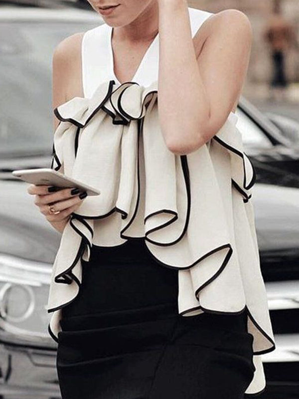 Ruffled Split-Joint High-low Loose V-neck Vest Top