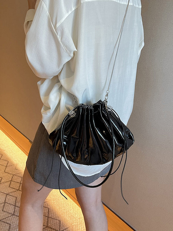 Chains Drawstring Shell Ruffled Zipper Crossbody Bags Accessories