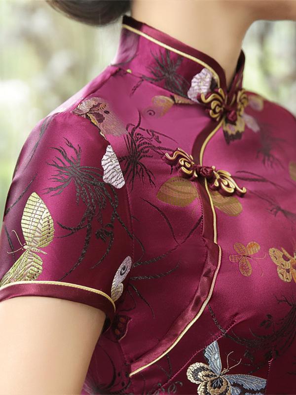 5 Colors Butterflies Print Long Cheongsam