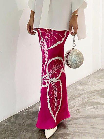 Loose Wrap Contrast Color Flower Print V-Neck Blouses&Shirts Tops&Skirts Suits