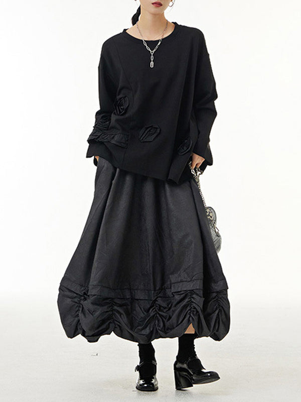 Elasticity Pleated Solid Color Split-Joint Loose Skirts
