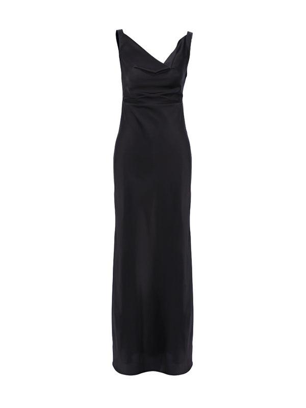 Solid Color Bodycon High Waisted V-Neck Maxi Dresses