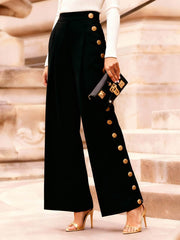 High Waisted Loose Buttoned Contrast Color Split-Joint Blazer Pants