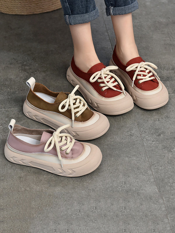 Contrast Color Lace-Up Platform Shoes Casual Shoes