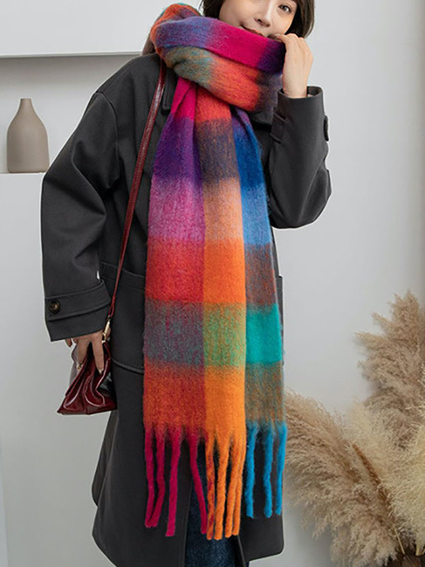 Keep Warm Plaid Tasseled Thick Shawl&Scarf