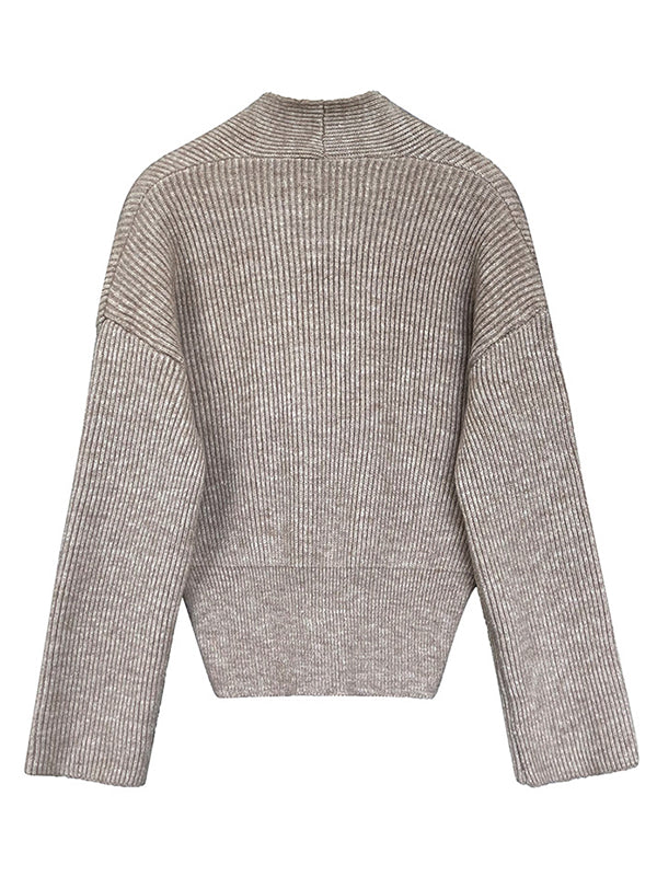 Casual Long Sleeves Loose Solid Color Cross V-Neck Sweater Tops