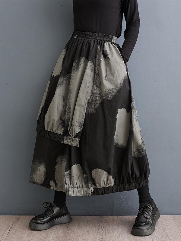 Asymmetric Elasticity Pleated Split-Joint High Waisted Loose Skirts