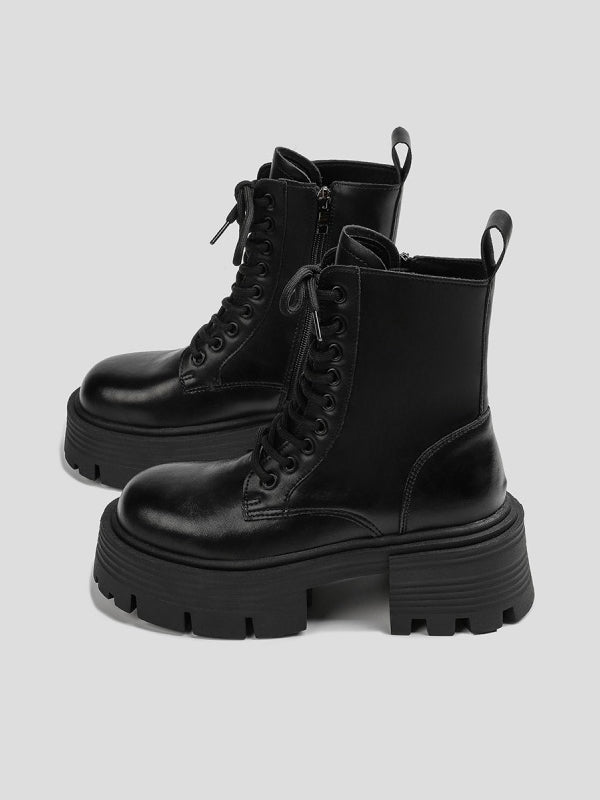 Lace-Up Round-Toe Split-Joint Platform Shoes Boots