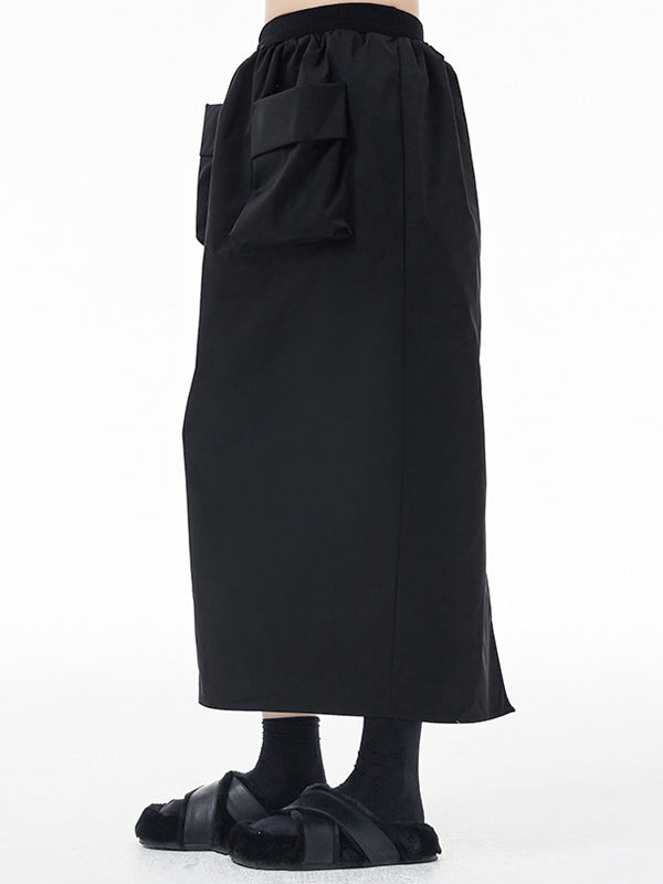 Pleated Pockets Split-Back A-Line High Waisted Skirts Bottoms