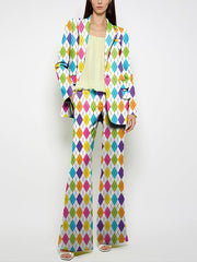 Buttoned Pockets Printed Shoulder Pad Long Sleeves Loose Notched Collar Outerwear Blazer