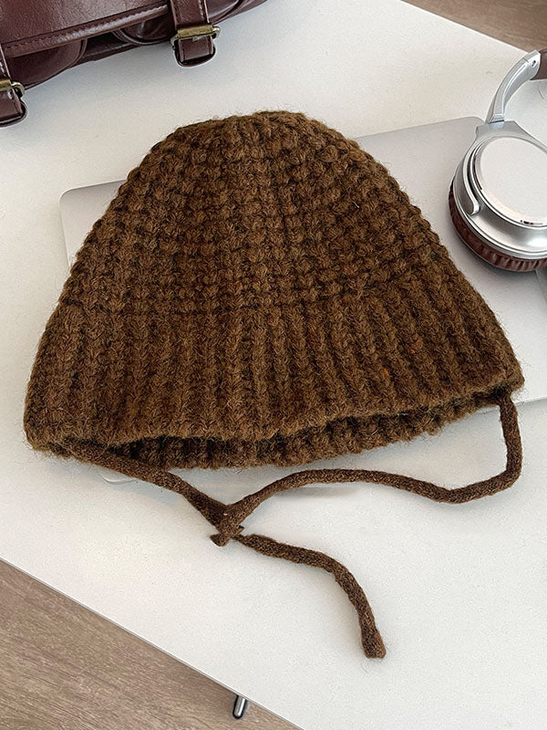 Keep Warm Solid Color Tied Knitted Hats Bucket Hat