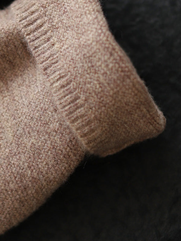 Simple Long Sleeves Loose Solid Color Round-Neck Sweater Tops