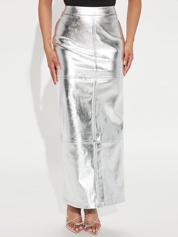 Solid Color Split-Joint High Waisted H-line Skirts