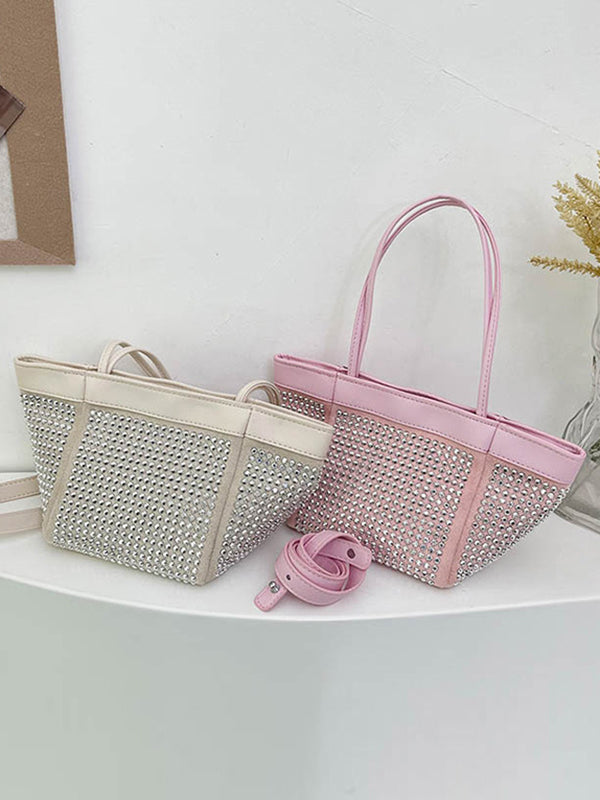 Rhine Stones Shiny Split-Joint Zipper Handbags Crossbody Bags