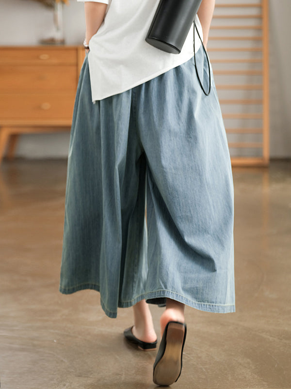 Artistic Retro Loose Wide Legs Elasticity Jean Pants
