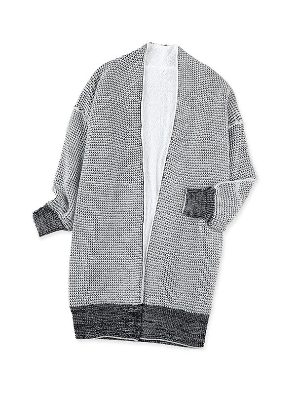 Keep Warm Solid Color Long Sleeves Loose Collarless Cardigan Tops