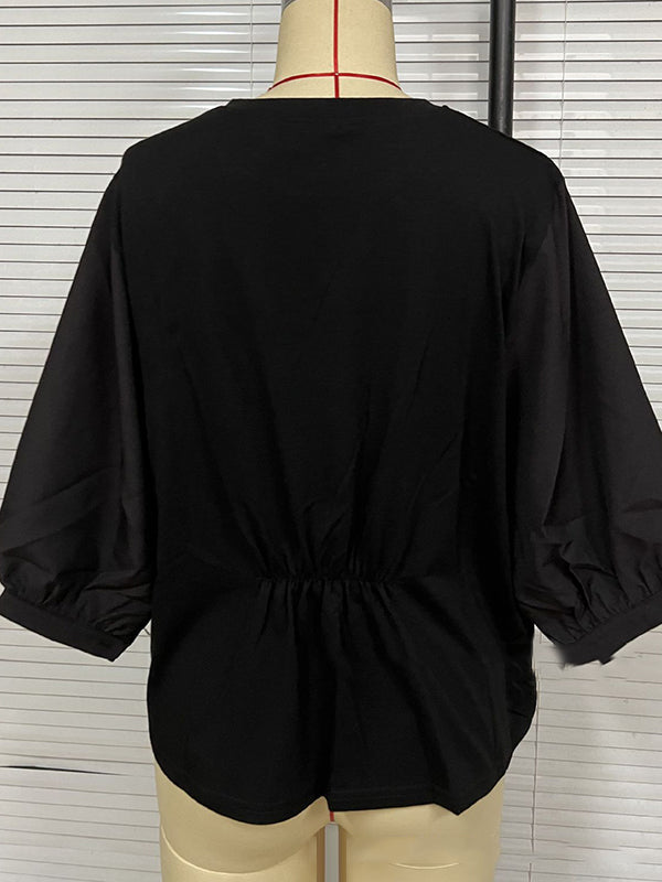 Split-Joint Half Sleeves Loose Round-Neck T-Shirts