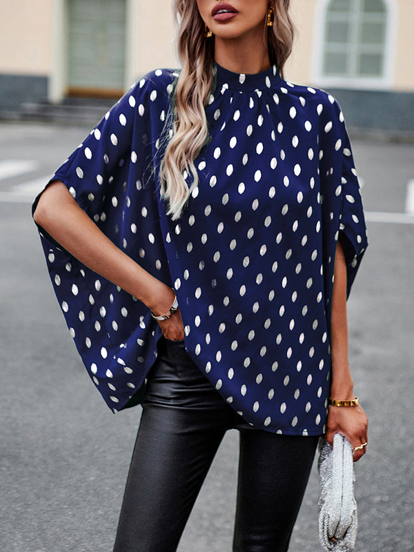 Bandage Polka Dot Loose Round-Neck Blouses&Shirts Tops