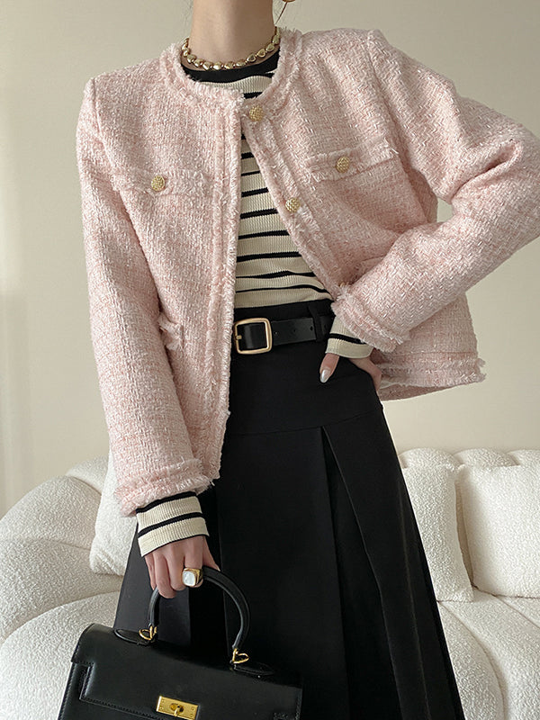 Contrast Color Striped Long Sleeves Skinny Round-Neck T-Shirts Tops