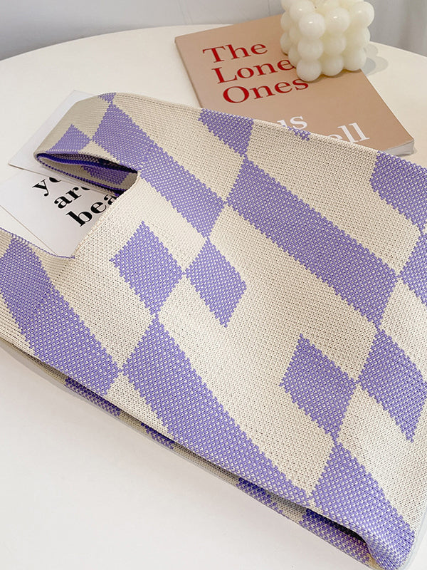 Contrast Color Letter Print Woven Handbag Bags