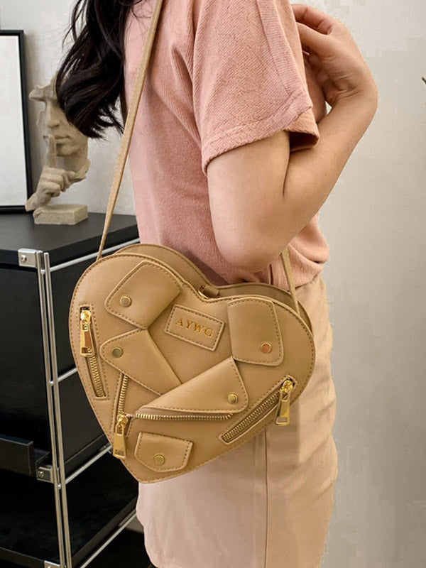Heart Shape Split-Joint Zipper Handbags Crossbody Bags Bags